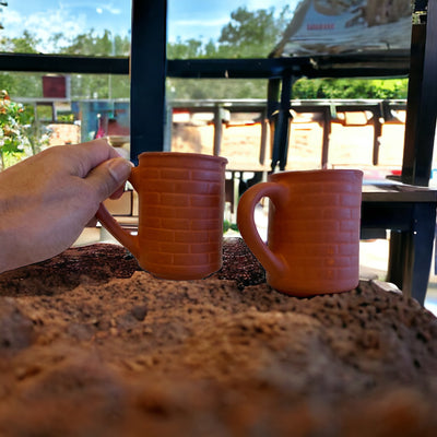 Unglazed Handmade Clay (Terracotta) Mugs 100% Natural. Reusable. Pack of 2 mugs. Microwave friendly. 200ml or 8 Oz capacity.